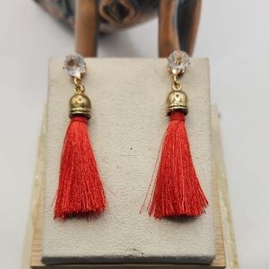 Chic Red Tassel Earrings with Crystal Accents